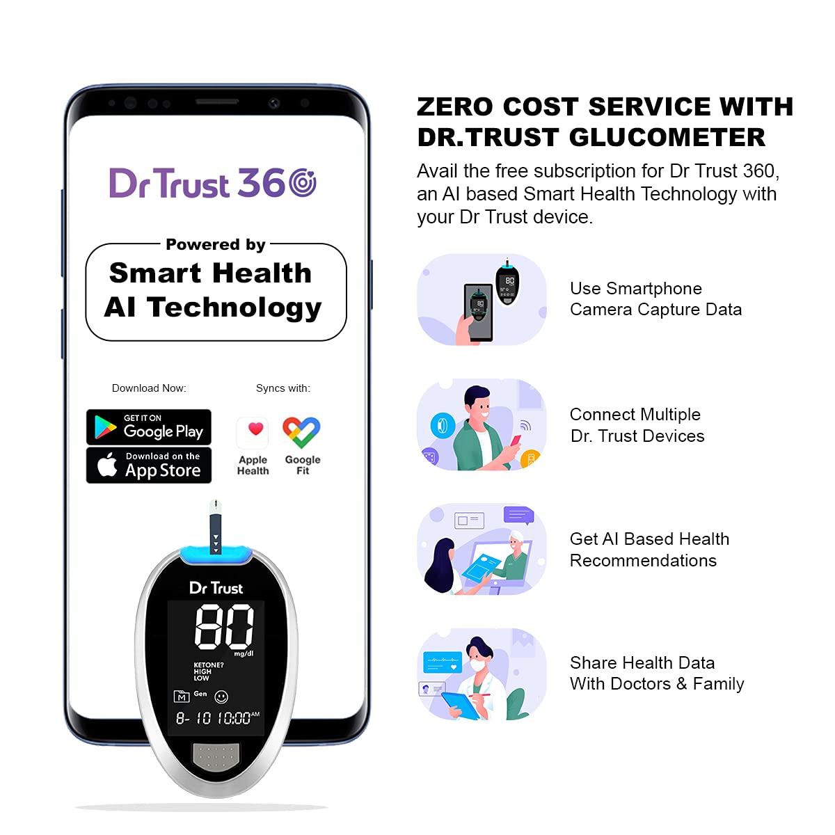 Dr Trust Dr TrustFully Automatic Blood Sugar Testing Glucometer Machine with 10 Strips(Black)