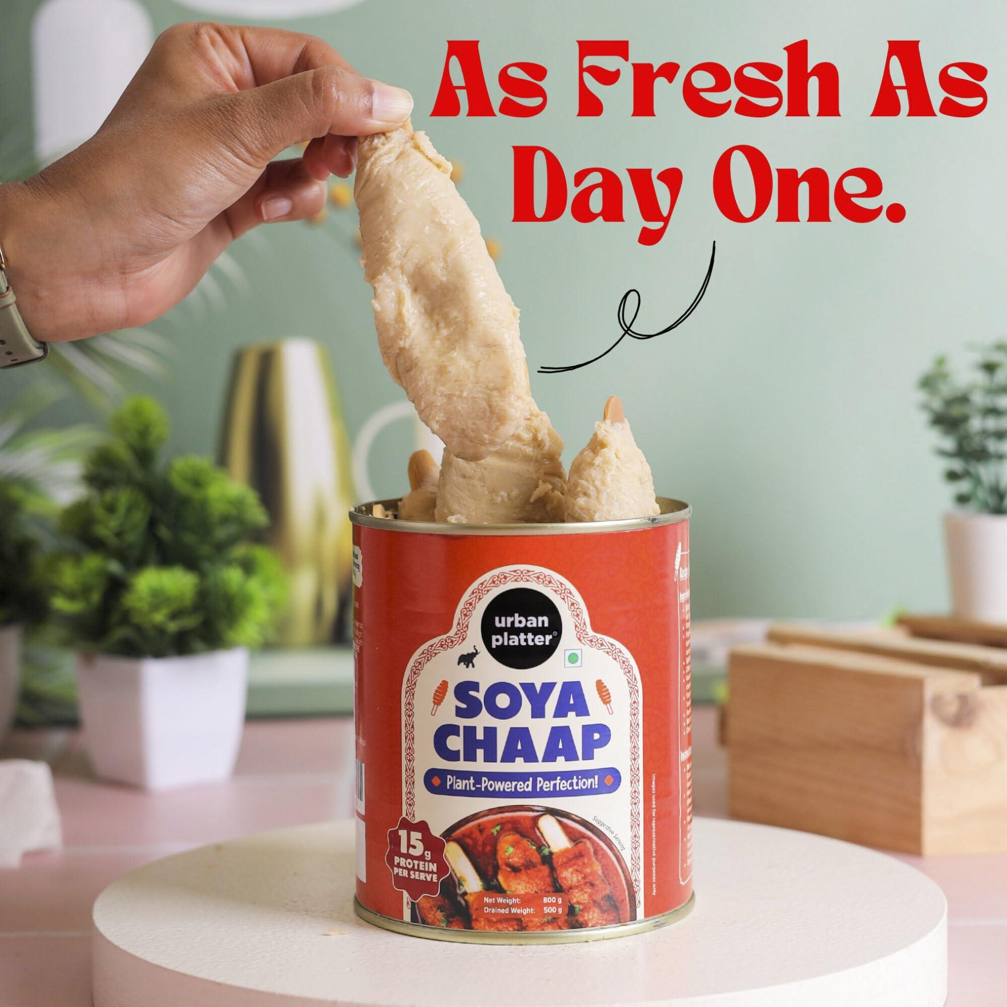 urban platter Urban Platter SOYA Chaap in Brine, 800g (Pack of 2)(Canned | Chunks on Stick | Drained Weight - 500g, Rich in Plant Protein| Soy Chap)
