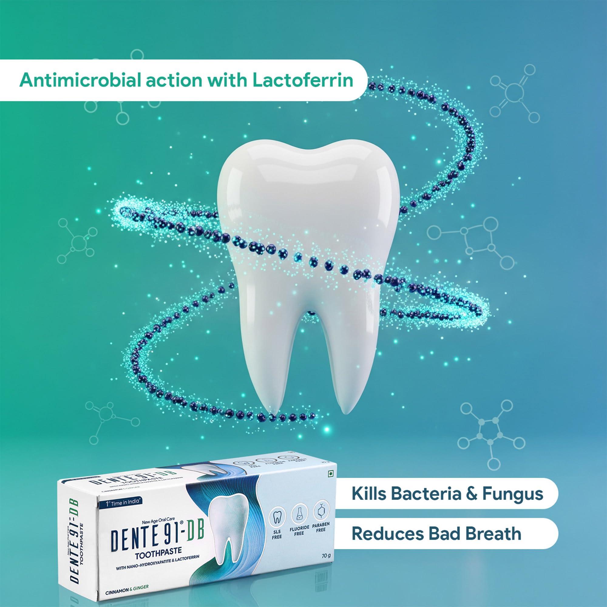 DENTE91 Dente91 DB Toothpaste| Sensitivity Relief | Repairs Cavities | Fights Gum Disease | Reduces Bad Breath | Strengthens Enamel | SLS free | Fluoride free | Paraben free, Pack of 1, 70g