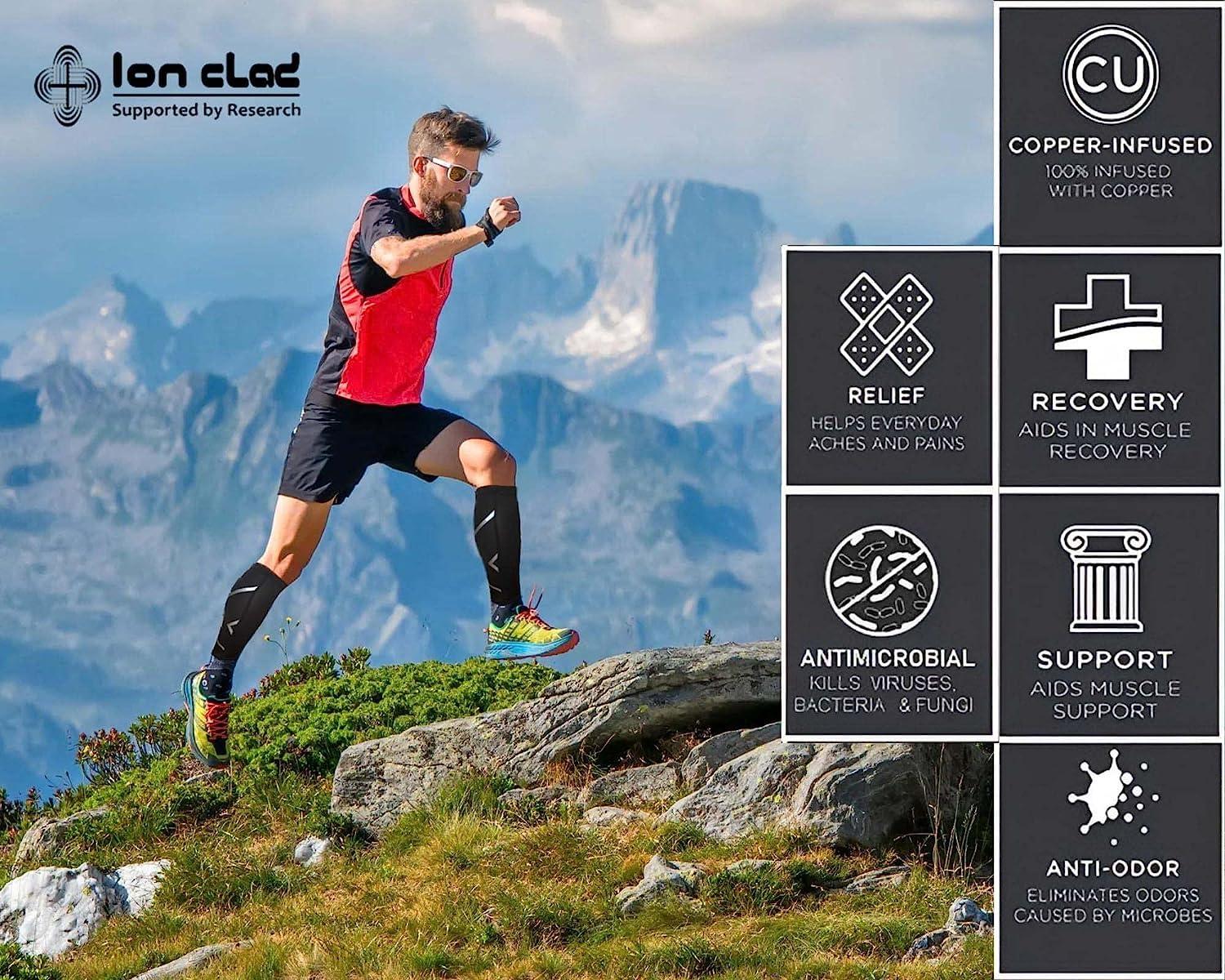 Ion Clad Ion Clad Copper Compression Calf Sleeve-Shin Support Socks For Pain Relief From Leg Cramps, Shin Splints, Varicose Injury Pain Guard-Recovery For Men Women-Sports,Gym Running(1 Pair, Xl)