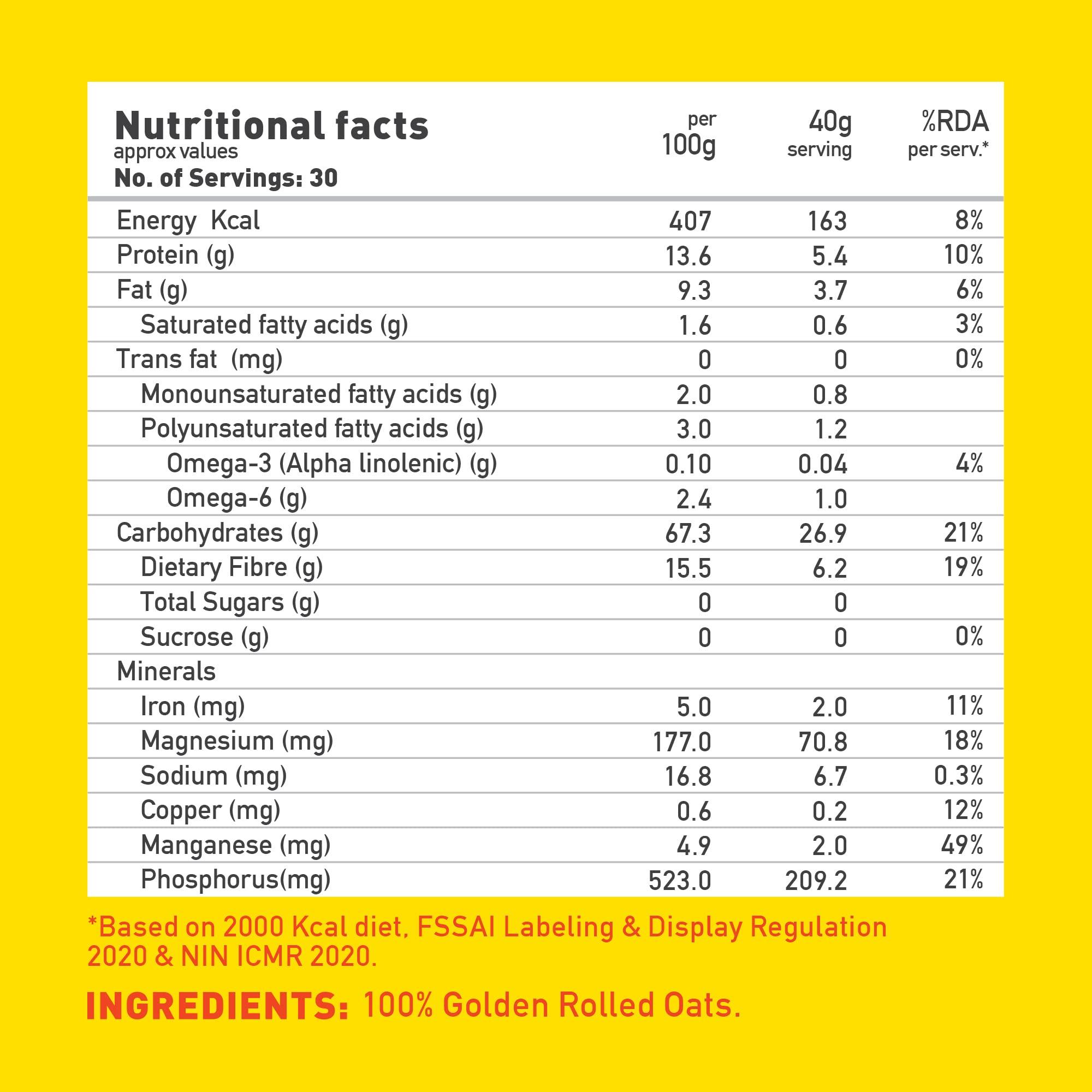 Yogabar Yogabar 100% Rolled Oats 1kg (Buy 1 Get 1 FREE) | Premium Golden, Gluten Free Oats with High Fibre (1 Kg Each)