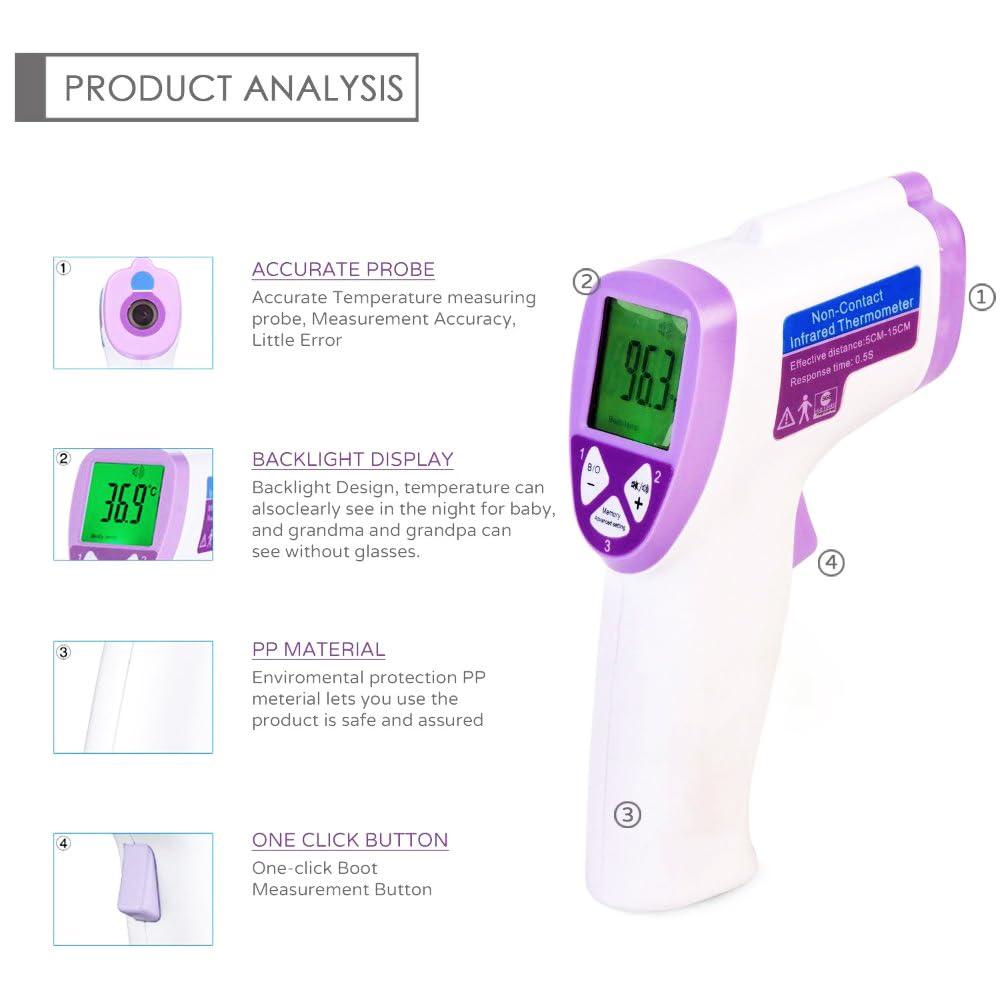 MCP YASEE Forehead Non-Contact Infrared Thermometer for Kids, Adults, and Baby Support with Digital Instant Read, Fever, Alarm, Memory Function, and Large LED Display (JA-11A)