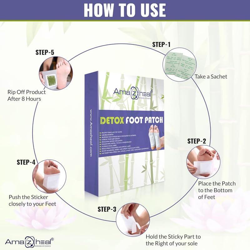 AMAZHEAL AMAZHEAL Premium Detox Foot Pad, Cleansing Toxin Remover Foot Patches, Organic Patch, For Men & Women (1 BOX = 30 Patches For 15 Days)