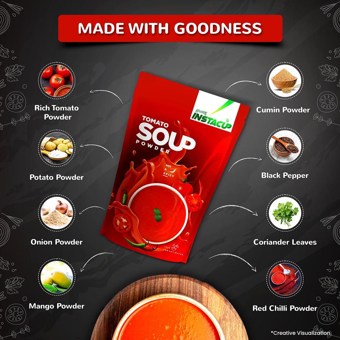ATLANTIS Atlantis Insta Cup Hot and Spicy Tomato Soup Premix Powder One Pouch 500 gms Just Add Hot Water-Pack Of 5 2.5 Kg