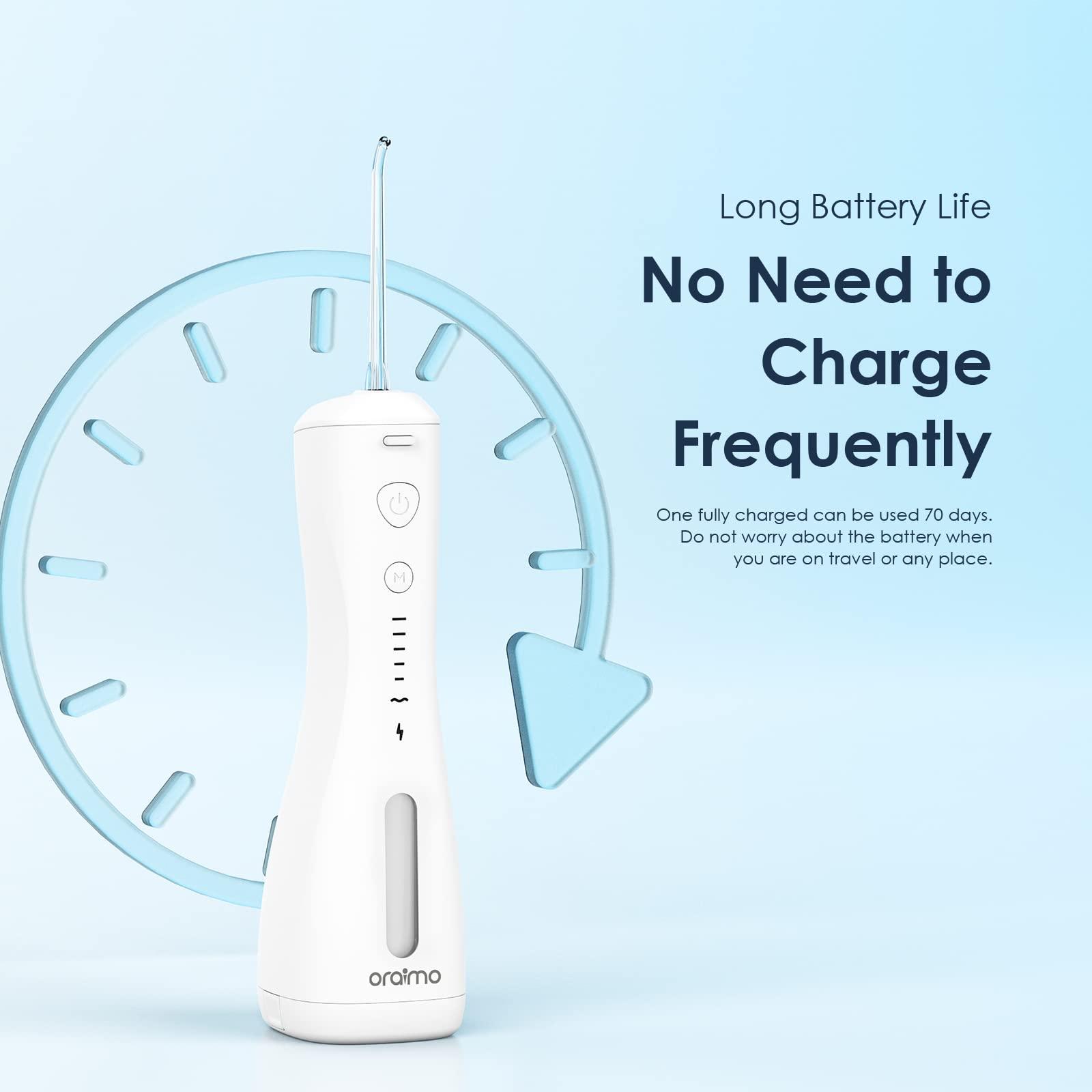 Oraimo Oraimo Power Water Dental Flosser for Teeth,Smart Cordless Oral Irrigator | 220 ml Tank Capacity| 6 Modes Quickly Clean the 99% Food Residues and Plaque| With 4 Functional Jet Nozzles | IPX7 Waterproof Water Flosser