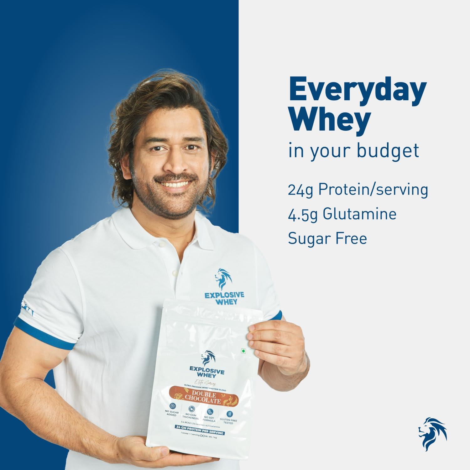 EXPLOSIVE WHEY Explosive Whey Elite Series Whey Protein - Trusted by M.S. Dhoni and Kedar Jadhav | Premium, Concentrate Sport Supplements for Enhanced Muscle Growth and Recovery (30 Servings - 1Kg, COOKIE & CREAM 24g Protein)