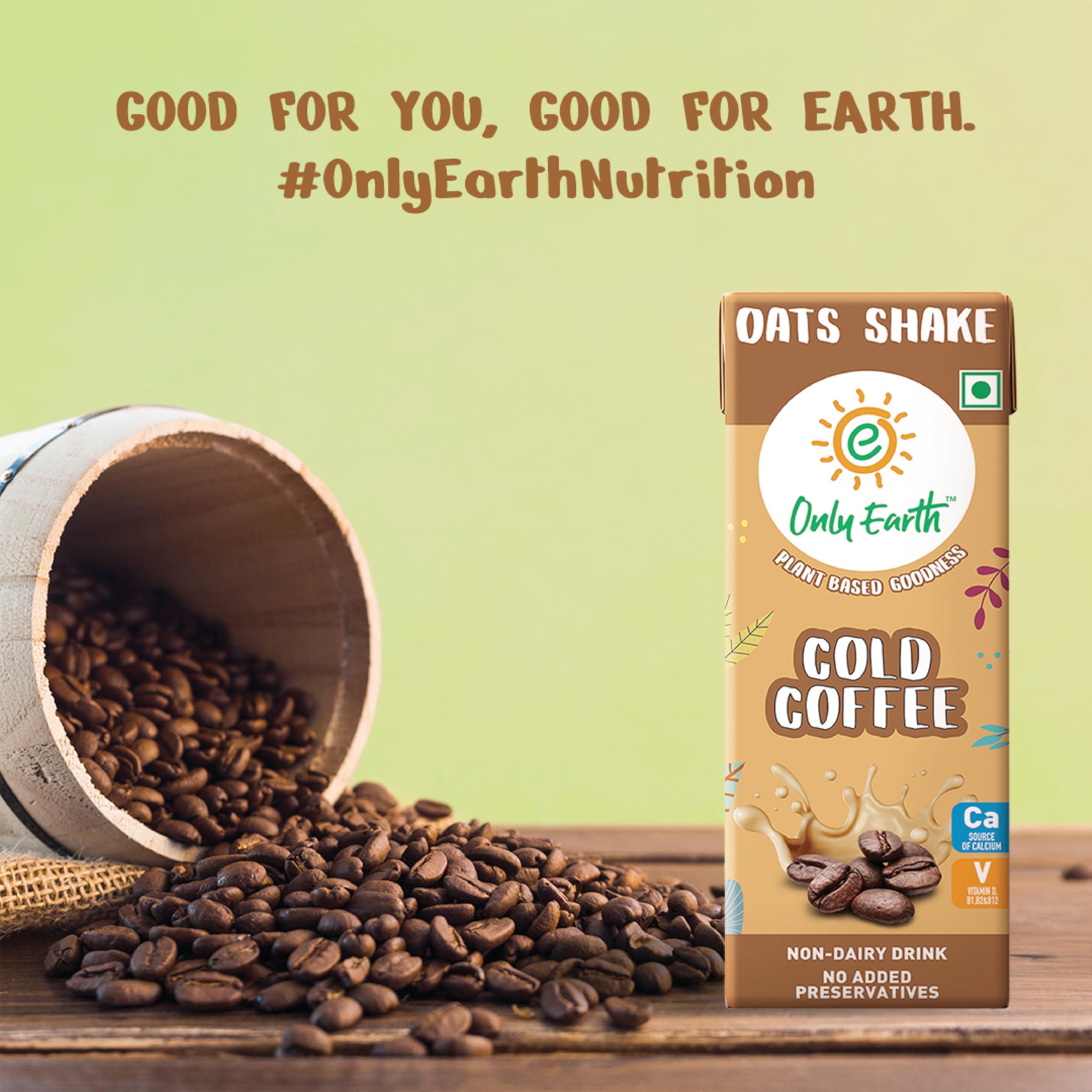 Only Earth Only Earth Oats Shake | Cold Coffee | Vegan | Plant-based | Lactose-free | No Added Preservatives, Colors | Low Fat | Cholesterol-free | Guilt-free | With Calcium, Vitamin D, B1, B2 & B12 (6 Packs)