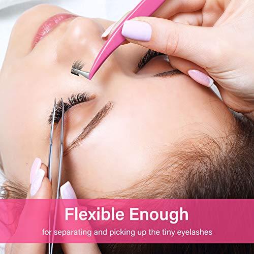 Mudder 3 Pieces Volume Tweezers Eyelash Extension Tweezers Curved Tip False Lash Tweezers Stainless Steel Precision Tweezers for Individual and 3D 6D Volume Eyelash Extension (Rose Red)