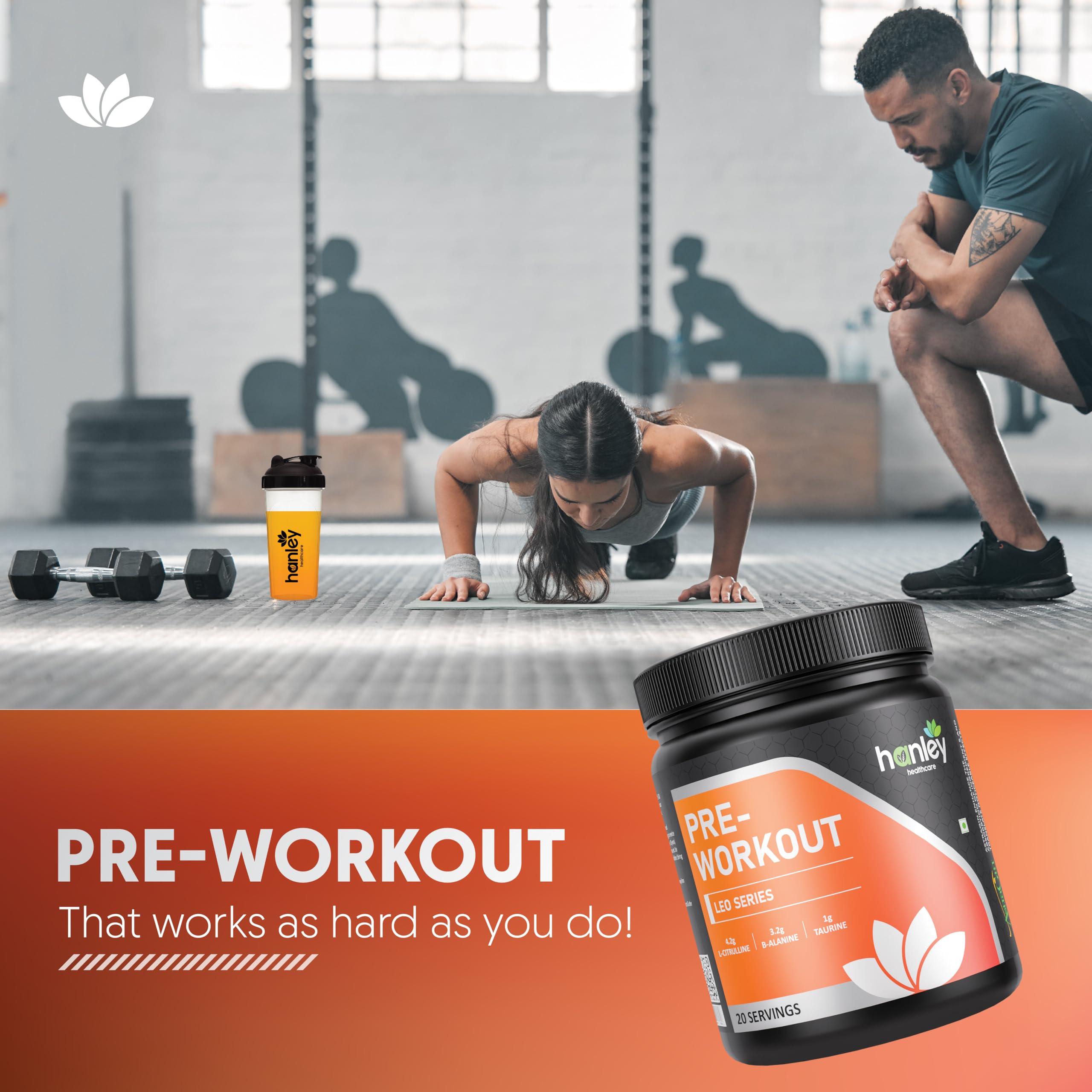 Hanley Healthcare Hanley Leo Pre-Workout with Astragin - Pre Workout Supplement for Men - Orange Flavor (20 Servings, 300g)