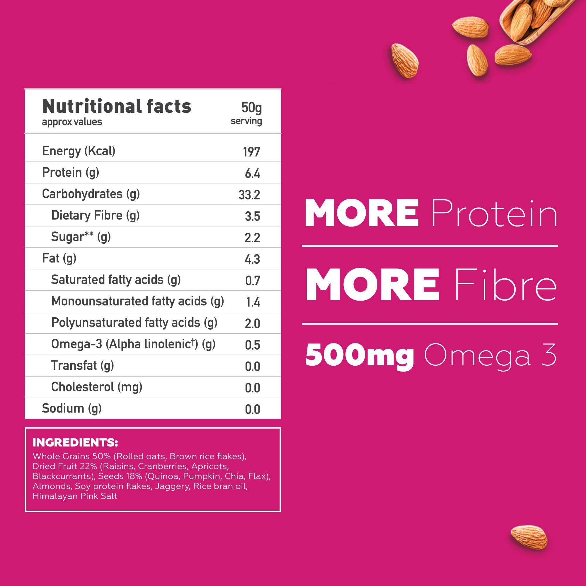 Yogabar Yogabar Muesli Fruit and Nuts - Wholegrain Breakfast Cereals with Oats and Dry Fruits, High in Omega 3, Gluten Free Vegan Granola with Chia and Flax Seeds (400g - Pack of 2)