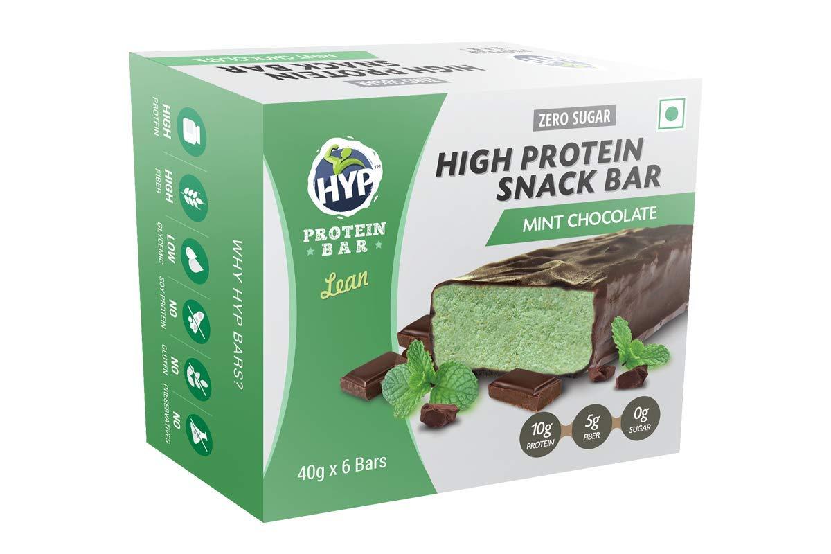 HYP HYP- Lean Sugar-Free Protein Bar Mint Chocolate (6x40g) | 10g Protein per Bar | High Fiber | Low Net Carb | Contains Whey Protein | Protein Snacks with No Soy Protein | Gluten Free Protein Bars