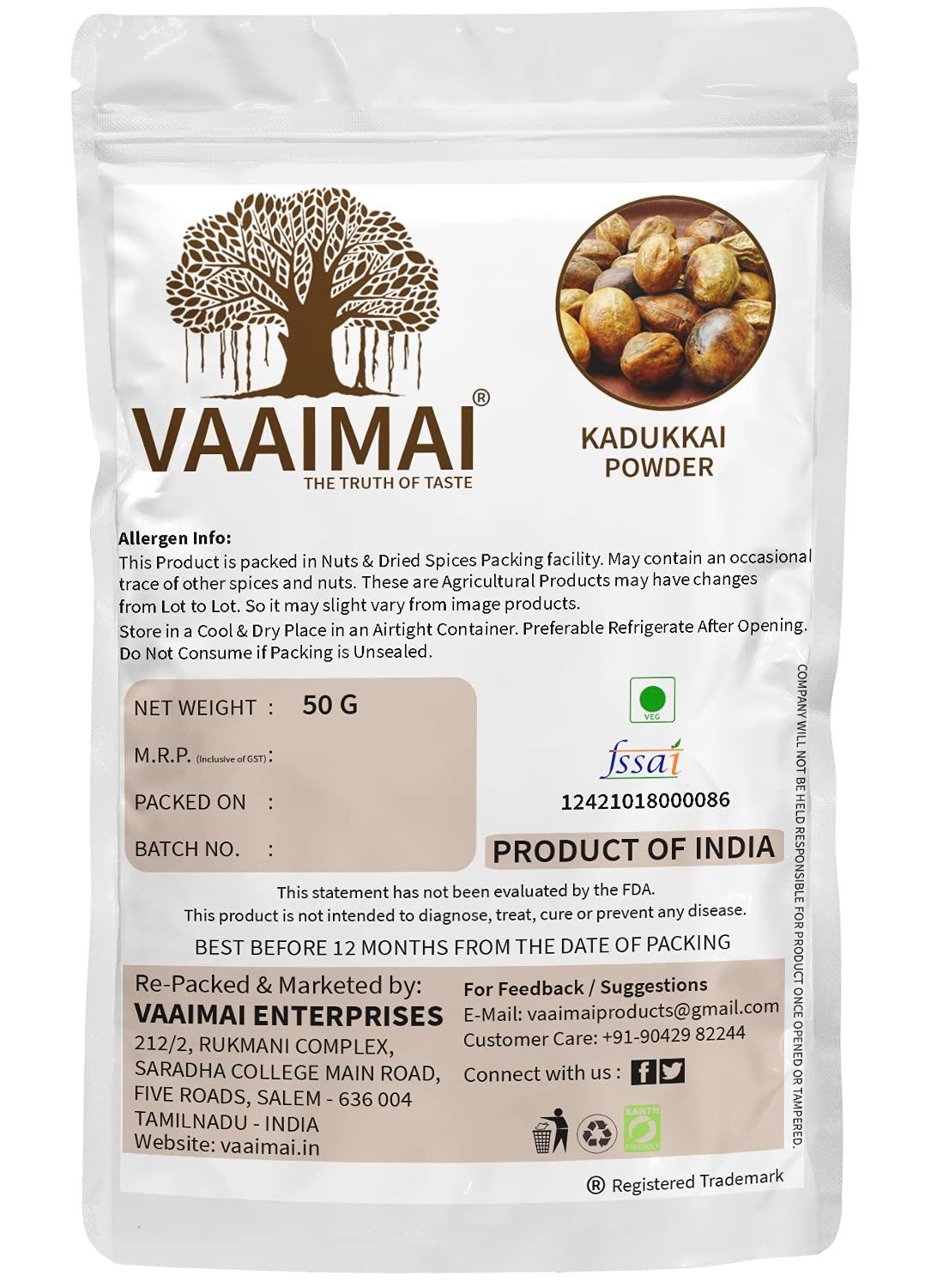 VAAIMAI VAAIMAI Kadukkai Powder / Haritaki / Terminalia Chebula, 50g