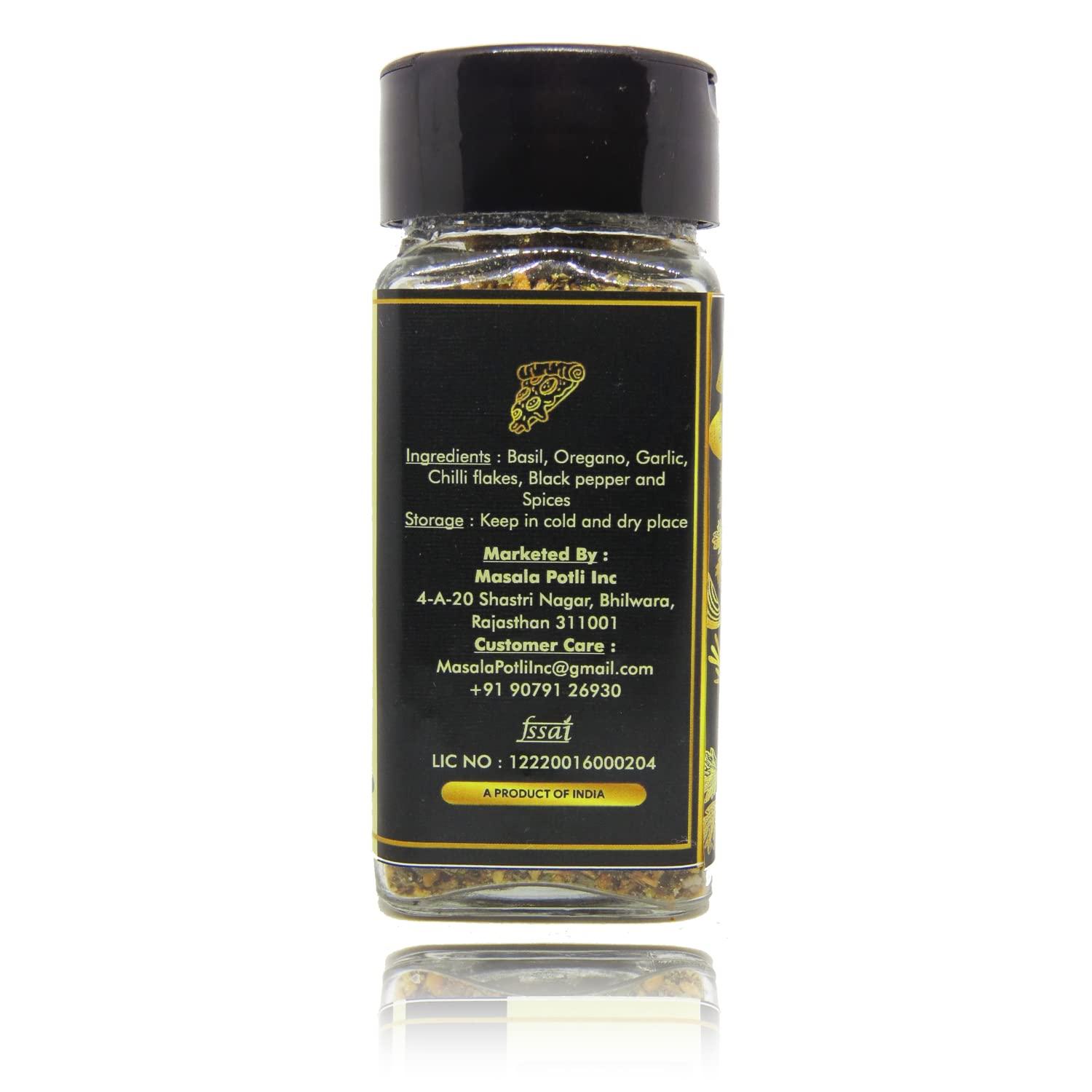 MASALA POTLI Masala Potli Dried Mixed Herbs Multipurpose Pizza Pasta Italian Seasoning for Cooking, Garnishing (Pizza & Pasta Seasoning, Sprinkle Glass Packing - 55 Grams)