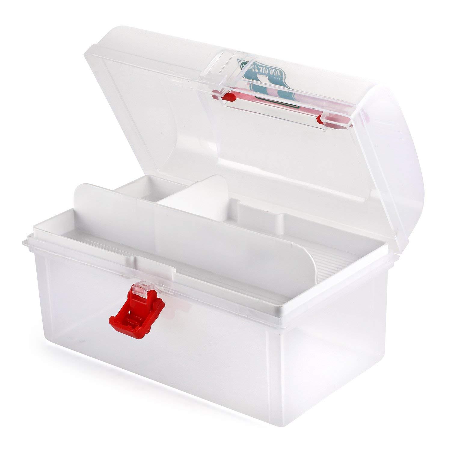 MYHEART MYHEART Plastic First Aid Kit Emergency Medicine Storage Box with Detachable Tray and Lid (Multicolour, Large).