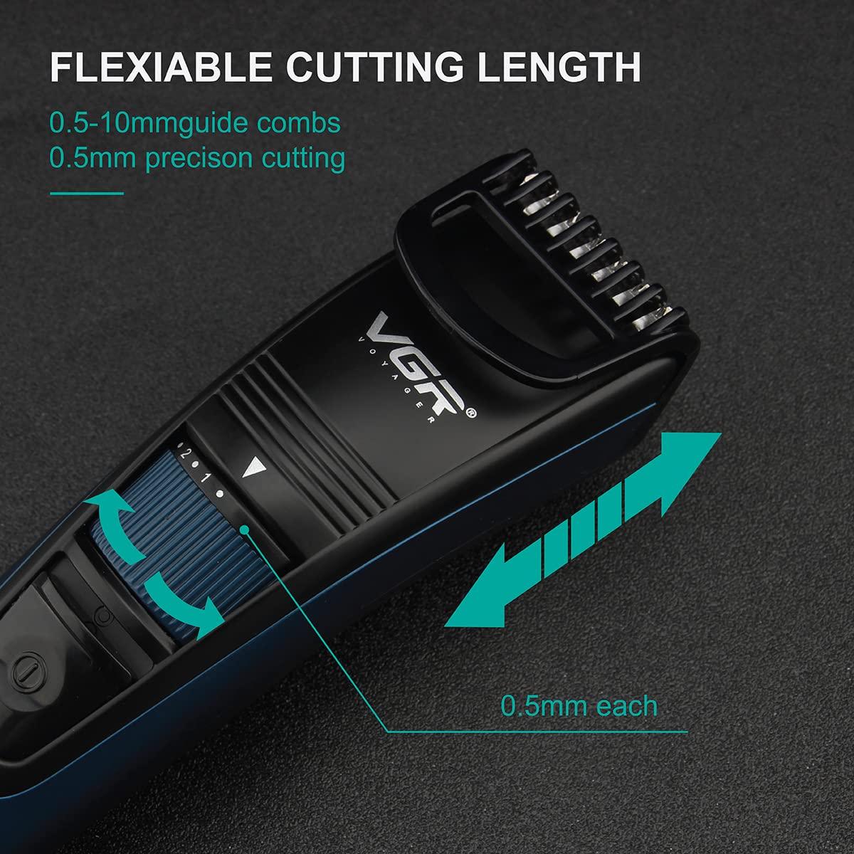 VGR VGR V-052 Professional Hair Trimmer for men  Adjustable Length Settings (0.5-10mm), USB Rechargeable, Cord/Cordless Operation, Washable Head, Includes Guide Comb & Cleaning Accessories (Blue)