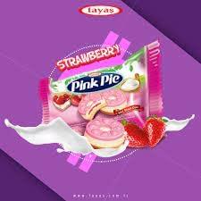 Generic Tayas Pink Pie New Mini Snack Biscuits With Strawberry Flavoured Cream Filling and White Compound Chocolate King Size 1 kg