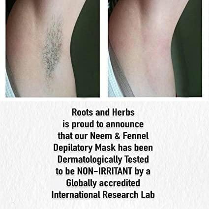 ROOTS AND HERBS ROOTS AND HERBS Vegan Hair Removal - Neem and Fennel Depilatory Mask - Men and Women's Facial Hair Removal for sensitive skin, Organic Hair remover, Pubic, Bikini, Leg Mask, Powder Waxing (7.05 Ounce)