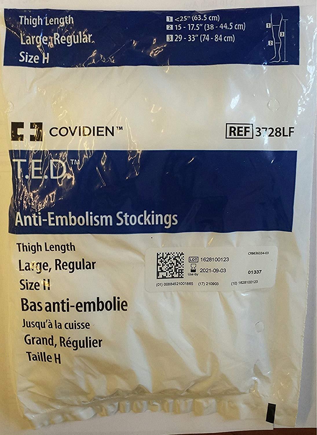 COVIDIEN Kendall Ted Thigh Length Anti Embolism Stockings Large Regular Length - 1 Pair - Model 3728 Large