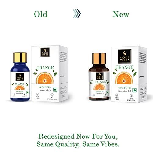 Good Vibes Good Vibes Orange 100% Pure Essential Oil, 10 ml | Skin Brightening, Anti-Acne, Hair Growth | For Skin & Hair | 100% Natural, No GMO, No Synthetics, No Animal Testing