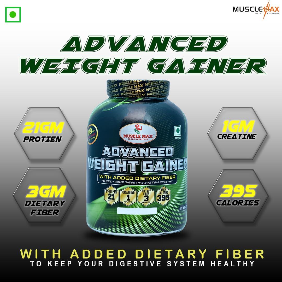 MUSCLE MAX SPORT NUTRITION Muscle Max Advanced Weight Gainer Supplement Powder 3kg weight 6.6lbs 100 Serving per Container with Free Shaker (Cookies and Cream)