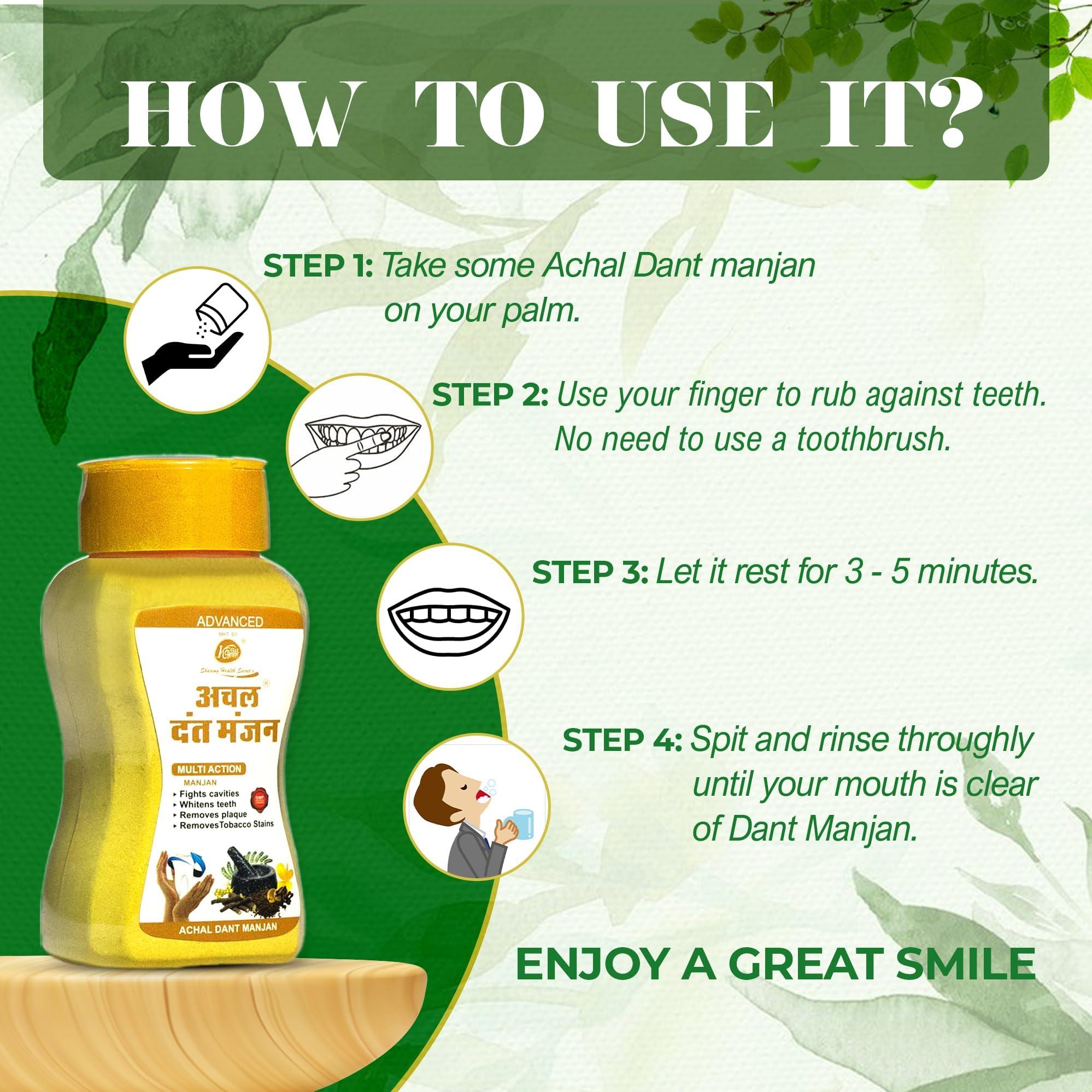 Achal Achal Dant Manjan 80 GM + Achal Toothpaste (2 x 175 GM)- (Combo of 3), Ayurvedic Dental Toothpaste and Tooth powder for Strong Teeth, Fresh Breath & Whitening, For Kids & Adults