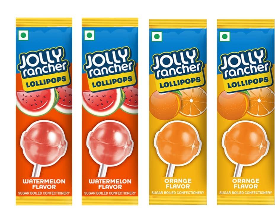 Kten SINCE 1984 TASTY FOOD... HEALTHY MOOD! Kten Joly Rancher Lollipop 10.5g Watermelon Flavor (pack of 2) & Orang Flavor (pack of 2) with Raisins 100 Grm