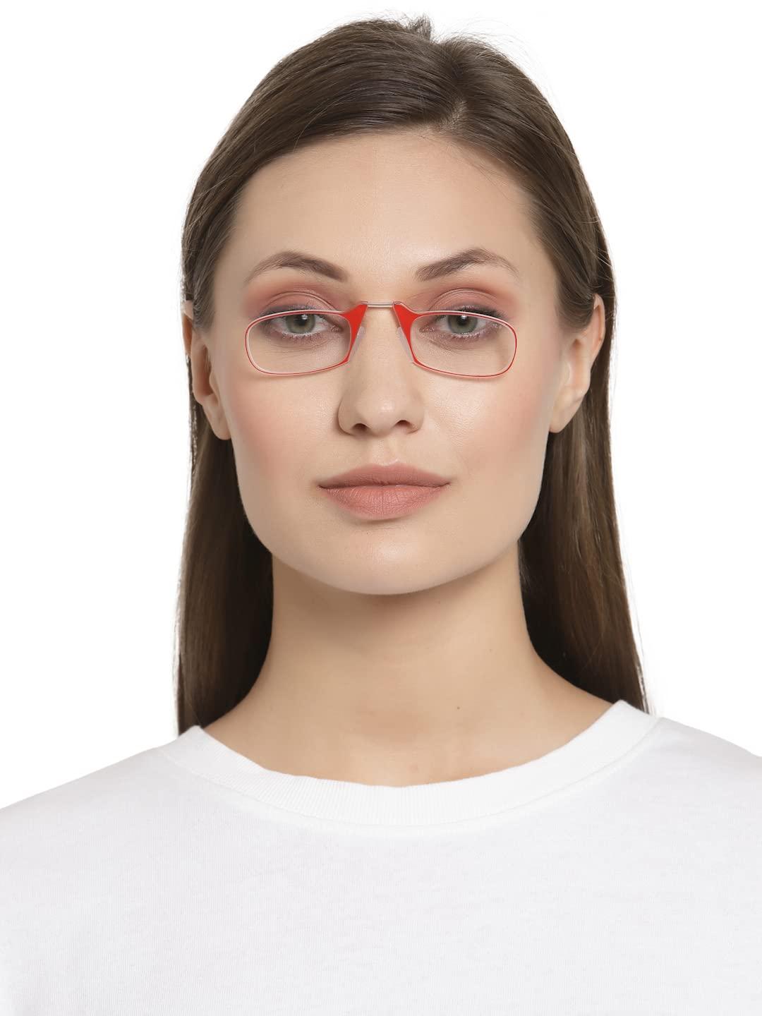 YOURSPEX YOURSPEX Nose Clip Reading Glasses for Men & Women, 1.50 Lens Power - UV Protected Clear Frame (Red)