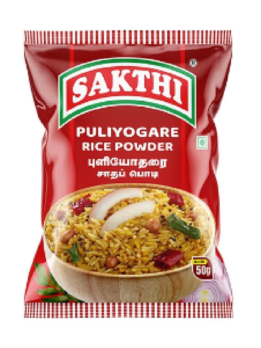 SAKTHI SAKTHI 50g Puliyogare Rice Powder (Pack of 4) + Lemon Rice Powder (Pack of 4) | 100% Vegetarian Instant Rice Mix for Rice Preparation | Premium Spices Blend Rice Powder | South Indian Flavoured Ready Mix-Value Pack