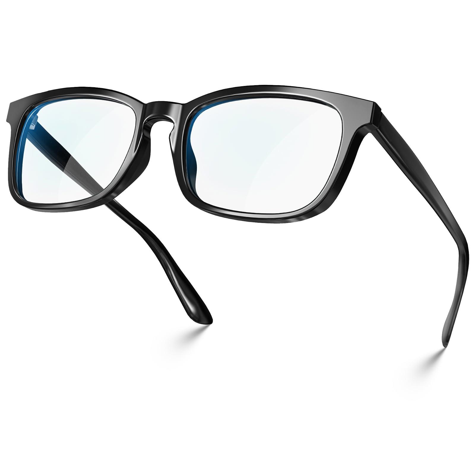 VISOONE Blue Light Blocking Glasses Square with Anti Computer Glare for Gaming Reading Women and Men, Black, Large