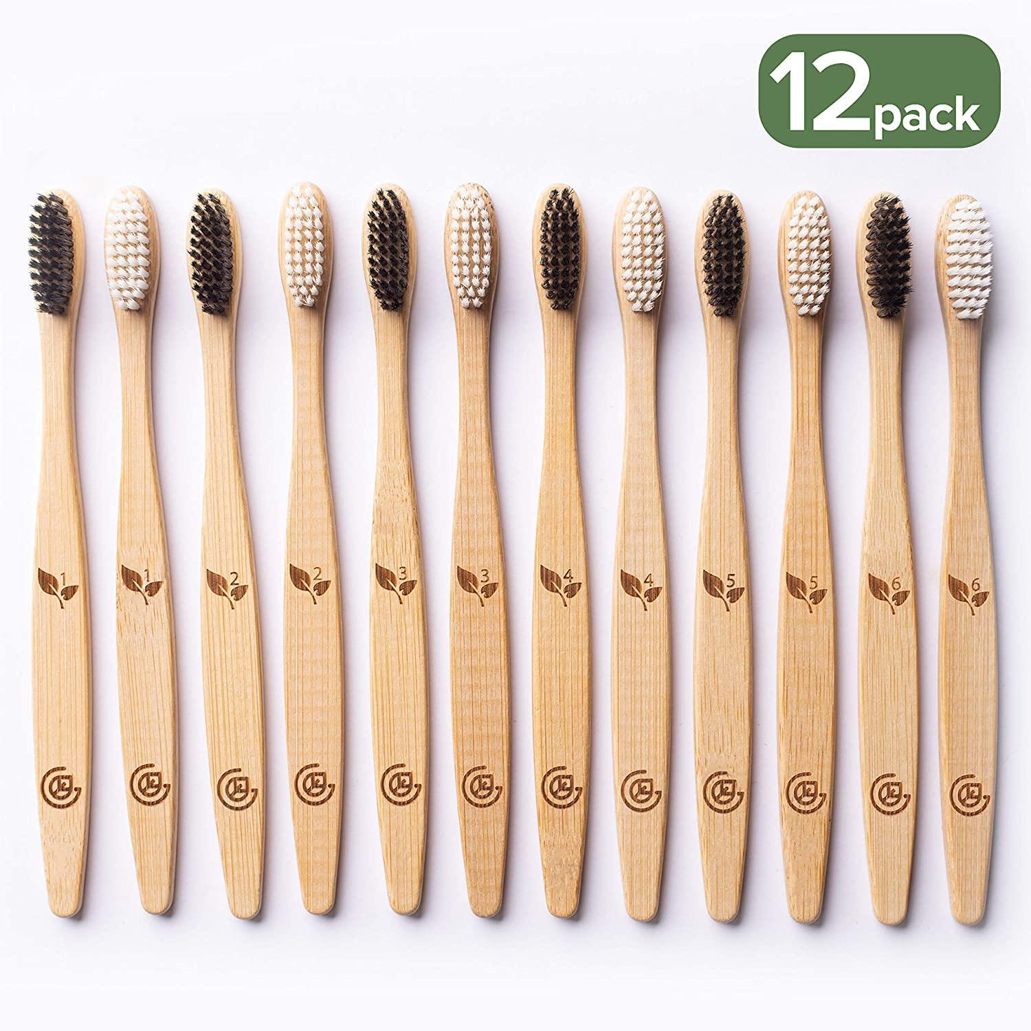 GREENZLA GREENZLA Biodegradable & Compostable Charcoal Wooden Bamboo BPA-Free Soft Bristles Eco-Friendly, Natural Manual Toothbrushes Set for Adult (12 Pack)