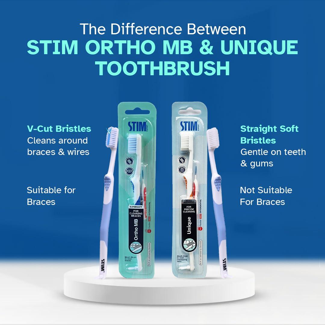STIM STIM Ortho MB Toothbrush For Braces, Super Soft Bristles For Adults - Pack of 3