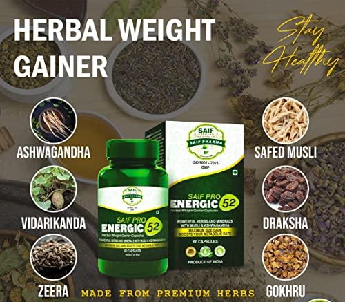 PLEASURE HUNT PLEASURE HUNT Saif Pro Energic 52 Herbal Weight Gainer Capsule For Fast Weight & Muscle Gain, Daily Muscle Building, Supplement For Muscle Growth, Stamina & Strength, For Men & Women - 60 Cap