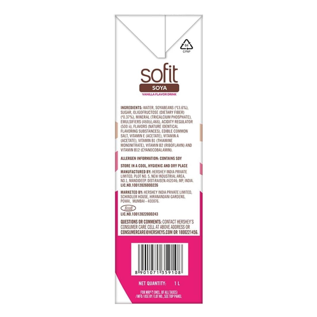 SOFIT Sofit Soya Drink Vanilla, 1000ml| Vegan Drink |Enriched with plant protein, dietary fibers, vitamins and calcium | Lactose Free | Gluten Free | Preservatives Free (Pack of 2)