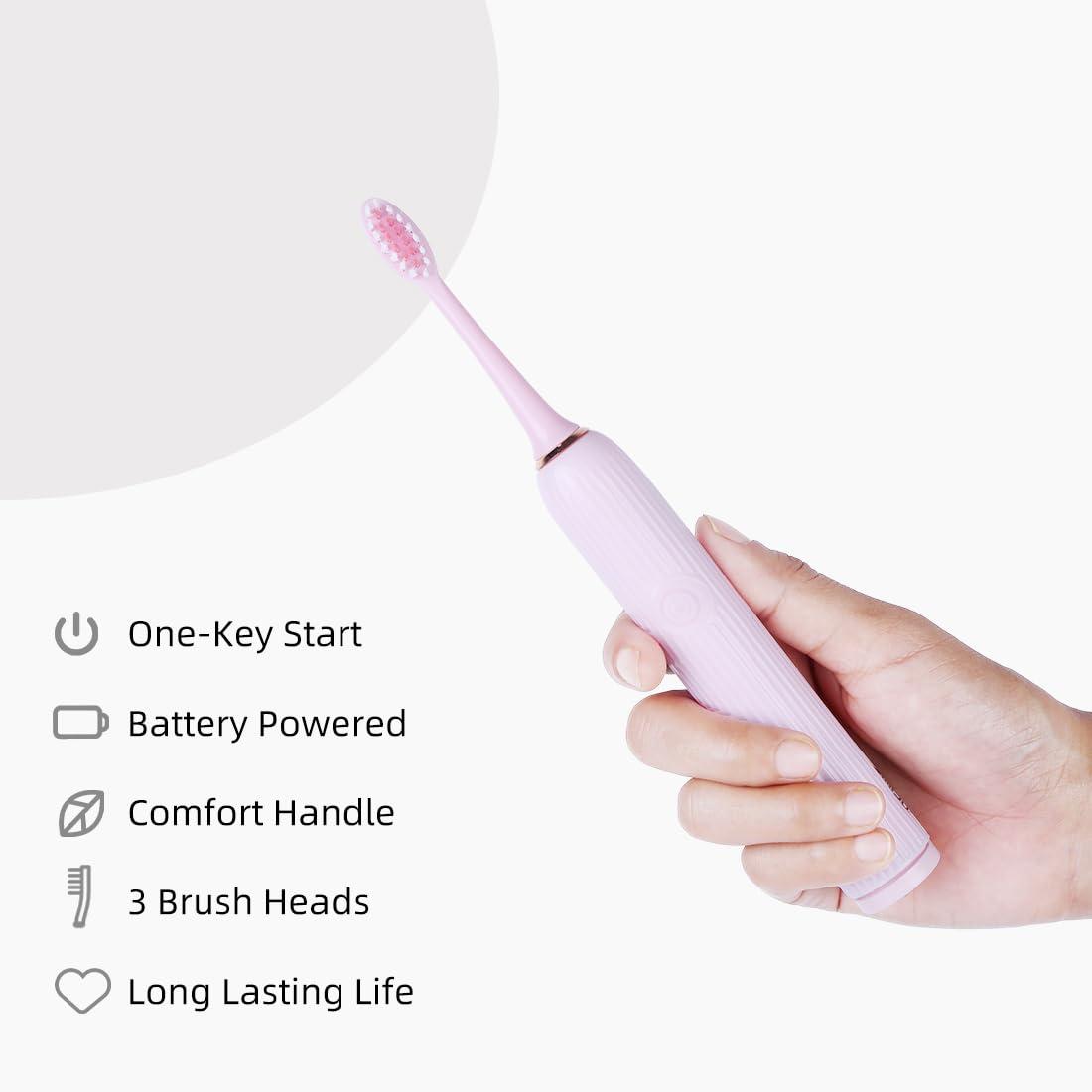 MINISO MINISO Electric Adult Toothbrush Aa R6 Battery Powered Roman Pillar Design + 3 Brush Heads (Pink), 1 Count