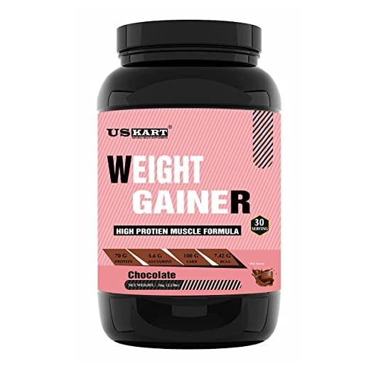 US KART NATURAL HEALTH SUPPLEMENTS US KART Weight Gainer High Protein Muscle Formula With Chocolate Flavor Weight Gainers/Mass Gainers (Chocolate, 1 Kilogram)