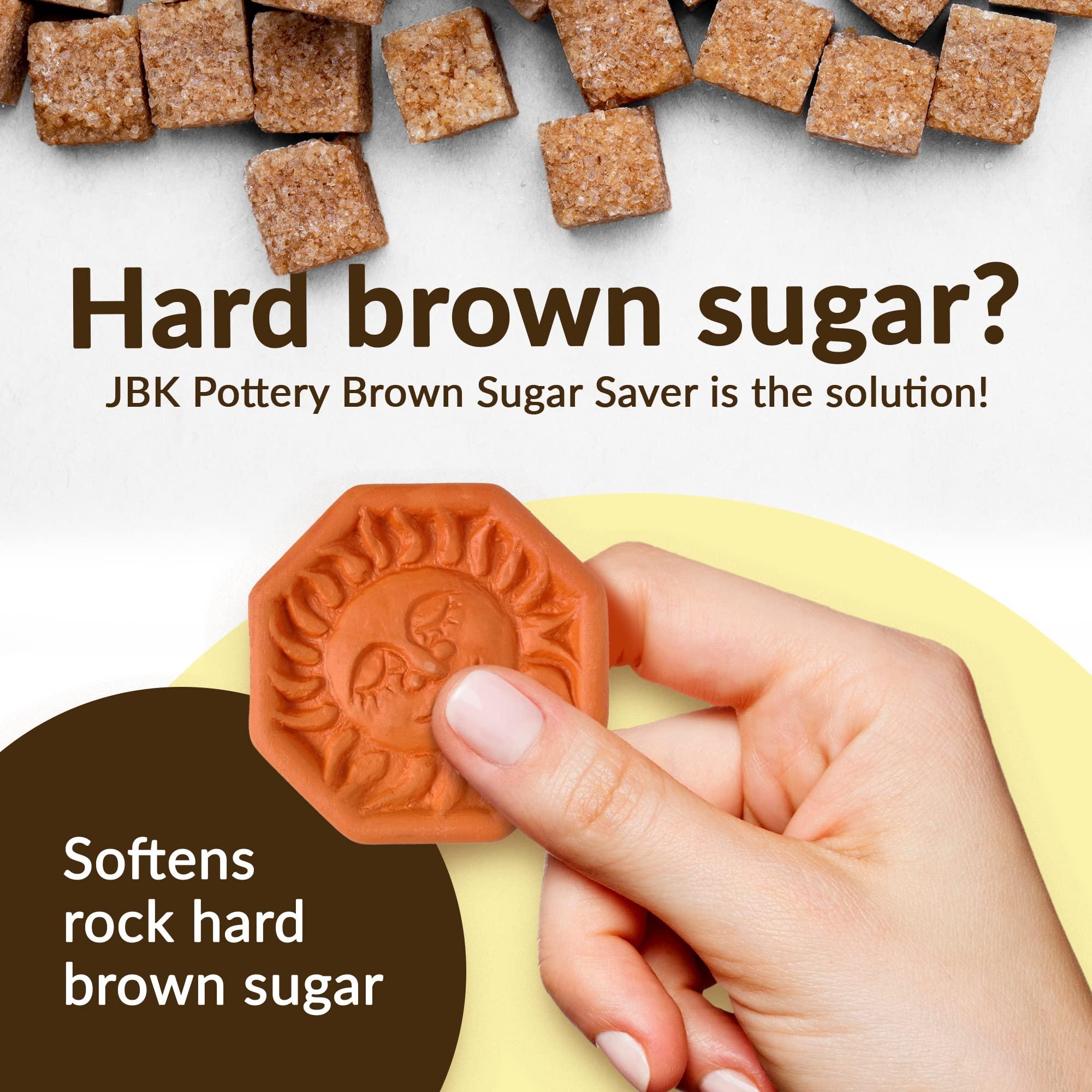 JBK Pottery Terra Cotta Brown Sugar Saver, Food-Safe Sugar Preserver for Long-Term Use, Brown Sugar Softener for Cookies, Dried Fruits, & Marshmallows, Sun Design - JBK Pottery