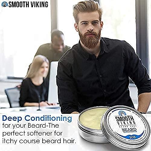 Smooth+Viking Beard Conditioner for Men - Natural Wax Conditioning Softener that Soothes Itching - Use With Beard Oil and Balm for Best Results and Growth - Argan Oil, Shea Butter and Beeswax - 2 OZ - Smooth Viking