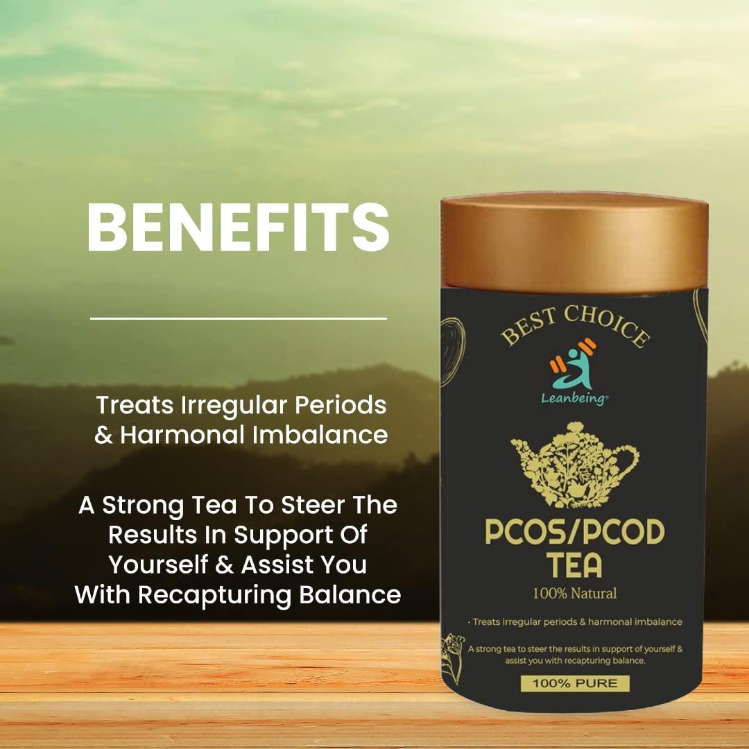 LEANBEING Leanbeing- PCOS & PCOD Tea 100g | With Goodness of St John wort, Spearmint, Shatavari, Chasteberry, Raspberry leaves, Aloevera leaves etc | Helps with facial hair & acne due to hormonal imbalance