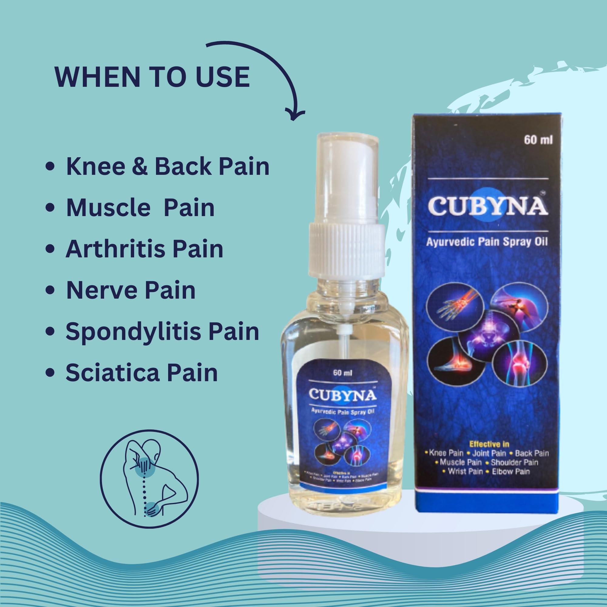 CUBYNA CUBYNA Natural Ayurvedic Pain Oil 60 ml Travel Pack (Spray Type) Blend of 14 Ayurvedic Herbs, Quick Absorption, 1 Pack = 1