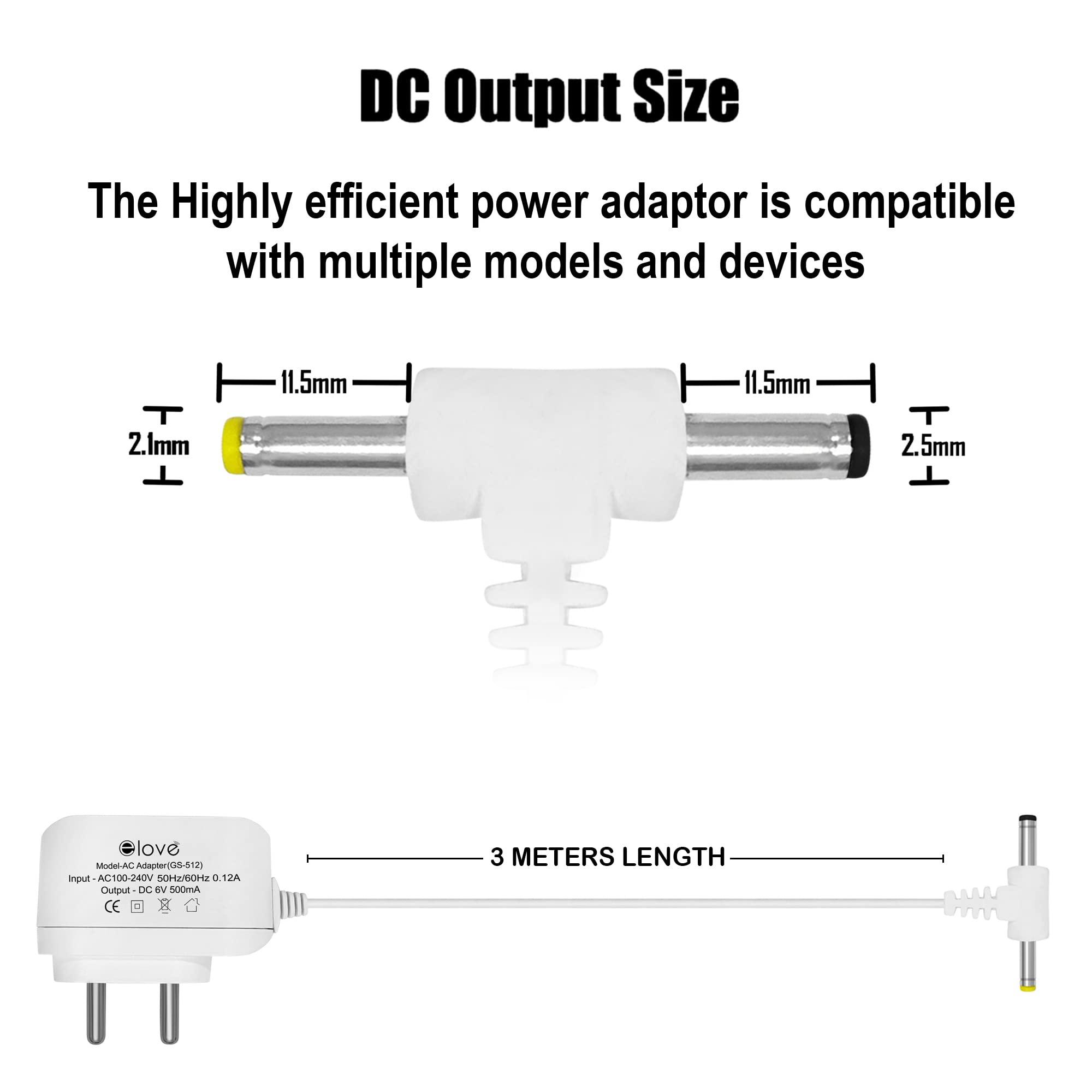 elove Elove BP Adapter for Blood Pressure Monitor 5, 7 Series / 6V AC/DC BP Machine Adapter with 10 Feet Extended Cord - White