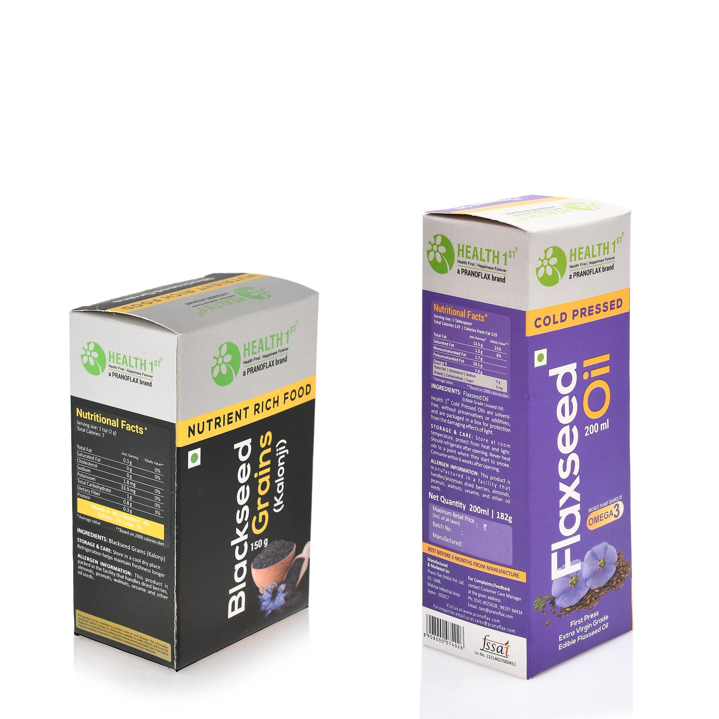 HEALTH 1st HEALTH 1st Whole Black Seed Grains (Kalonji), 150 Grams + Cold Pressed Flaxseed Oil, 200 ml Combo