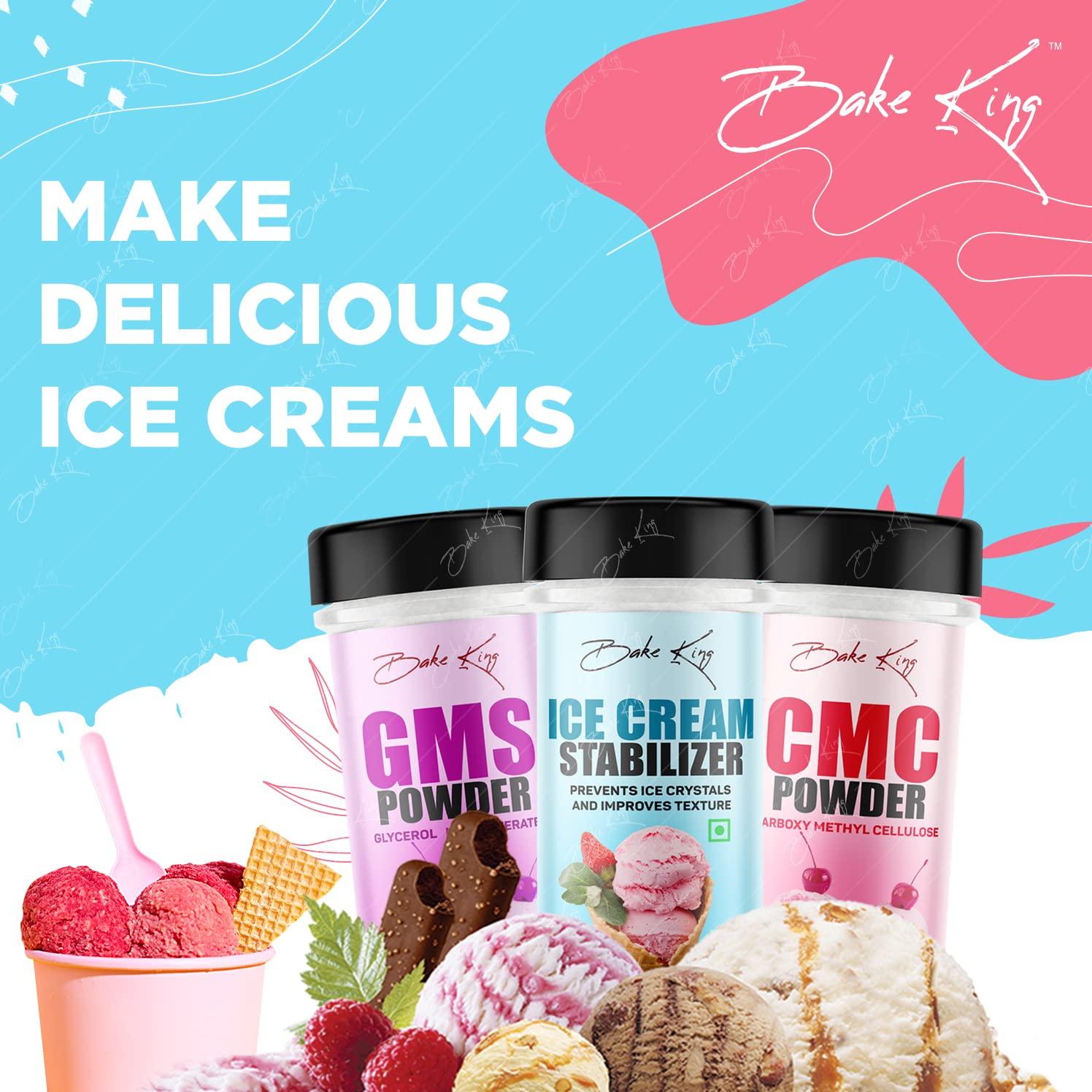 BAKE KING BAKE KING Pack Of 3 Ice Cream Stabilizer 50Gm,Gms Powder (Glycerol Monostearate) 50Gm & Cmc Powder (Carboxymethyl Cellulose) 50Gm|Raising Ingredient Powder|Instant Ice Creams That Improves Texture