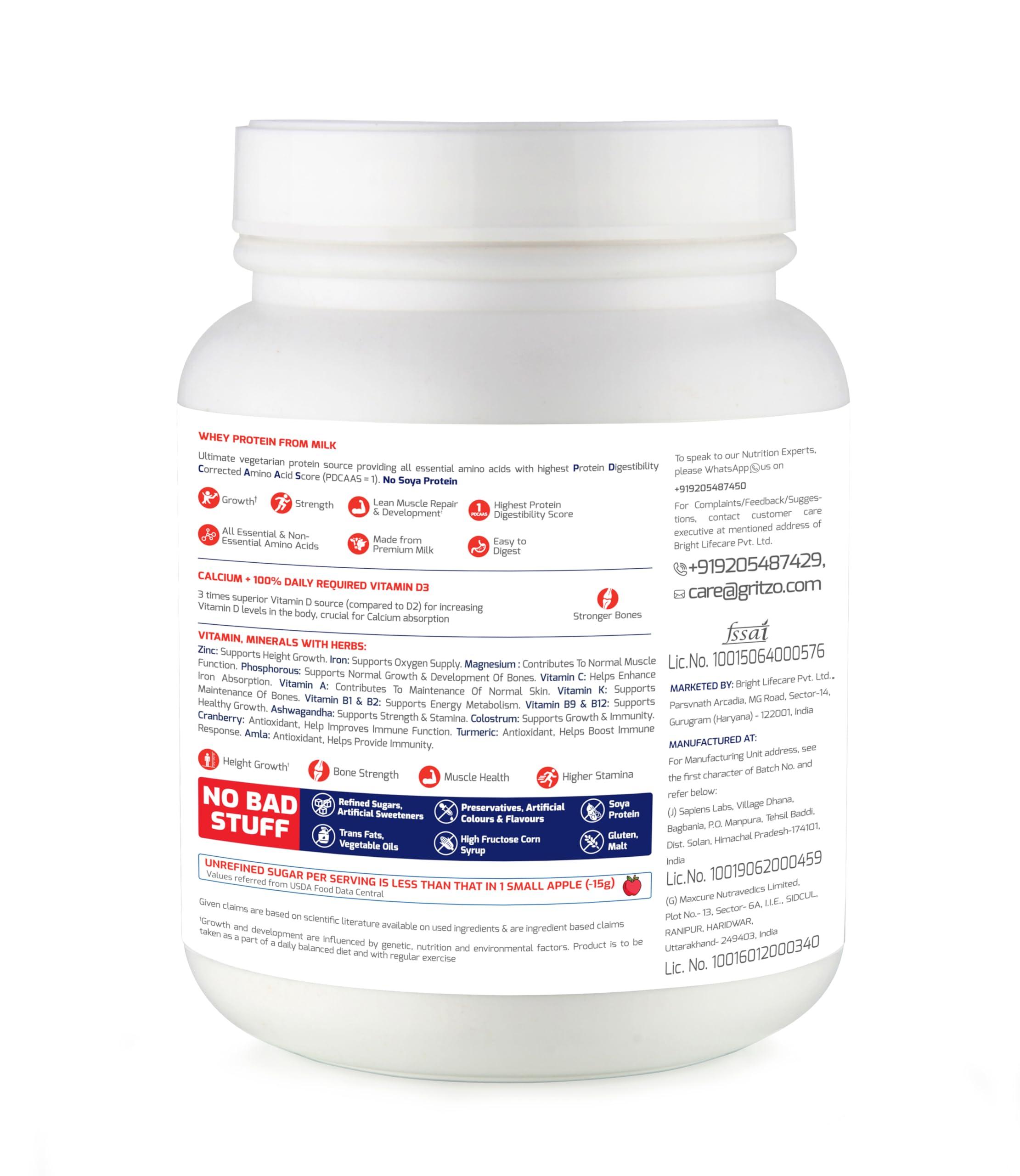 Gritzo Gritzo SuperMilk Height+ (13+y Girls), 13g Protein (Double Chocolate, 1kg) | Zero Refined Sugar, 21 Vitamins & Minerals