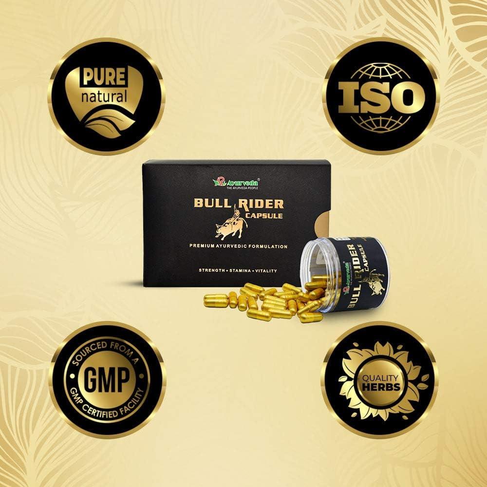 A R Ayurveda A R Ayurveda Bull Rider Capsule For Strength, Stamina and Immunity| 100% Ayurvedic| Stamina Booster| Contains Shilajit, Ashwagandha and Vangbhashma|Premium Energy Booster Pack of 60
