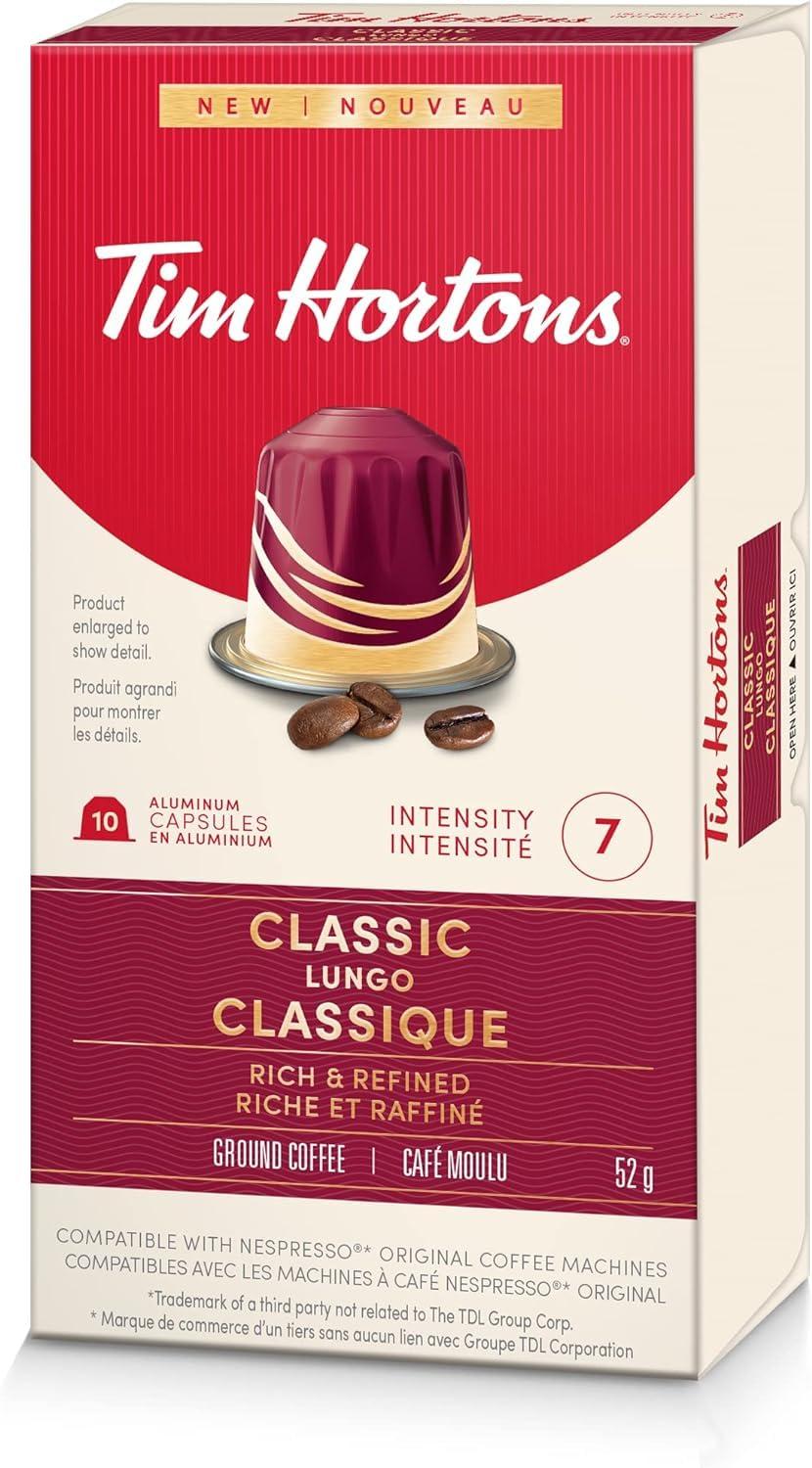Generic Tim Hortons Classic Lungo Capsules, Intensity 7 Nespresso Original Line Compatible Capsules, 10 Count 52g (Imported)