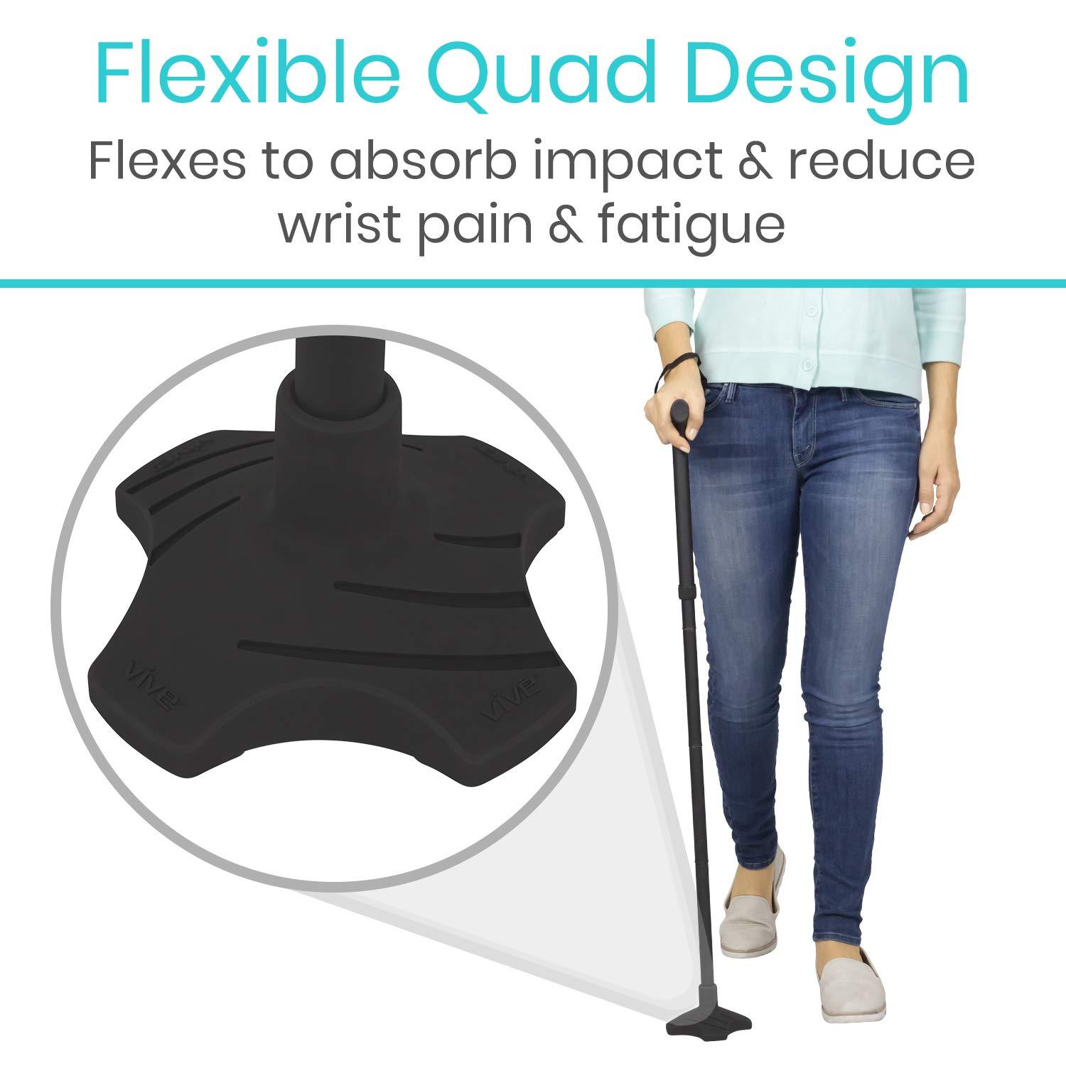 VIVE Vive Self Standing Cane Tip - 3/4 Inch Replacement - Heavy Duty Rubber Quad Base for Walking, Folding & Medical Canes - Stable Grip Traction Attachment - for Men, Women, Elderly & Seniors (Black)