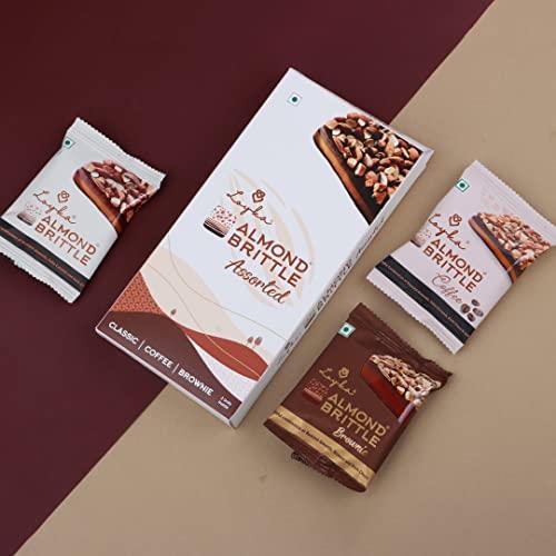 LOYKA Loyka Almond Brittle Assorted Choco Box - 3 pcs | Morning-evening snack pack | Choco & Nut Dryfruit Delicacy | Roasted California Almonds (45%), Dark Choco & Salted Caramel | Travel-friendly