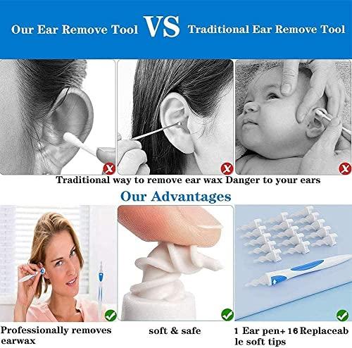 Axceli VR Ear Wax Removal Ear Cleaner Earwax Remover Spiral Soft Silicone Safe Upgraded Smart Earwax Removal Tool Swab Kit with 16 Replacement Tips for Adults and Kids