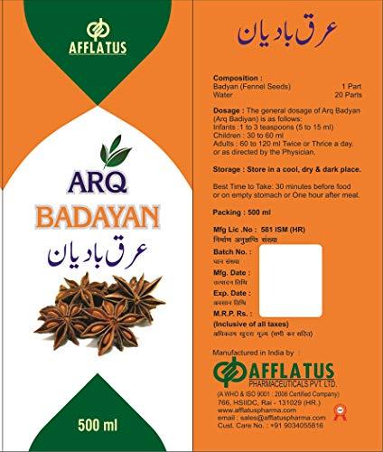 Afflatus Afflatus Arq Badyan (Arq-E Badiyan) For Gas, Heart Burn, Acidity & Constipation- 500Ml (Pack of 3, Liquid)
