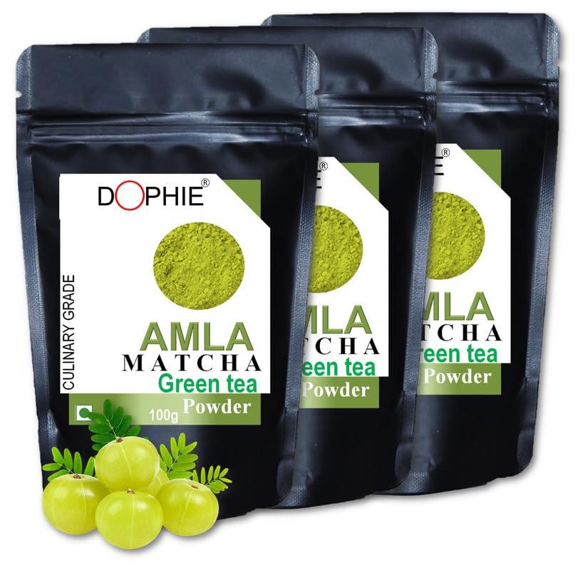 Dophie Dophie Matcha Green Tea Powder with Amla Powder 100g [PACK-3] Culinary Grade - Powerful antioxidants and benefits from Amla and Matcha green tea Powder.